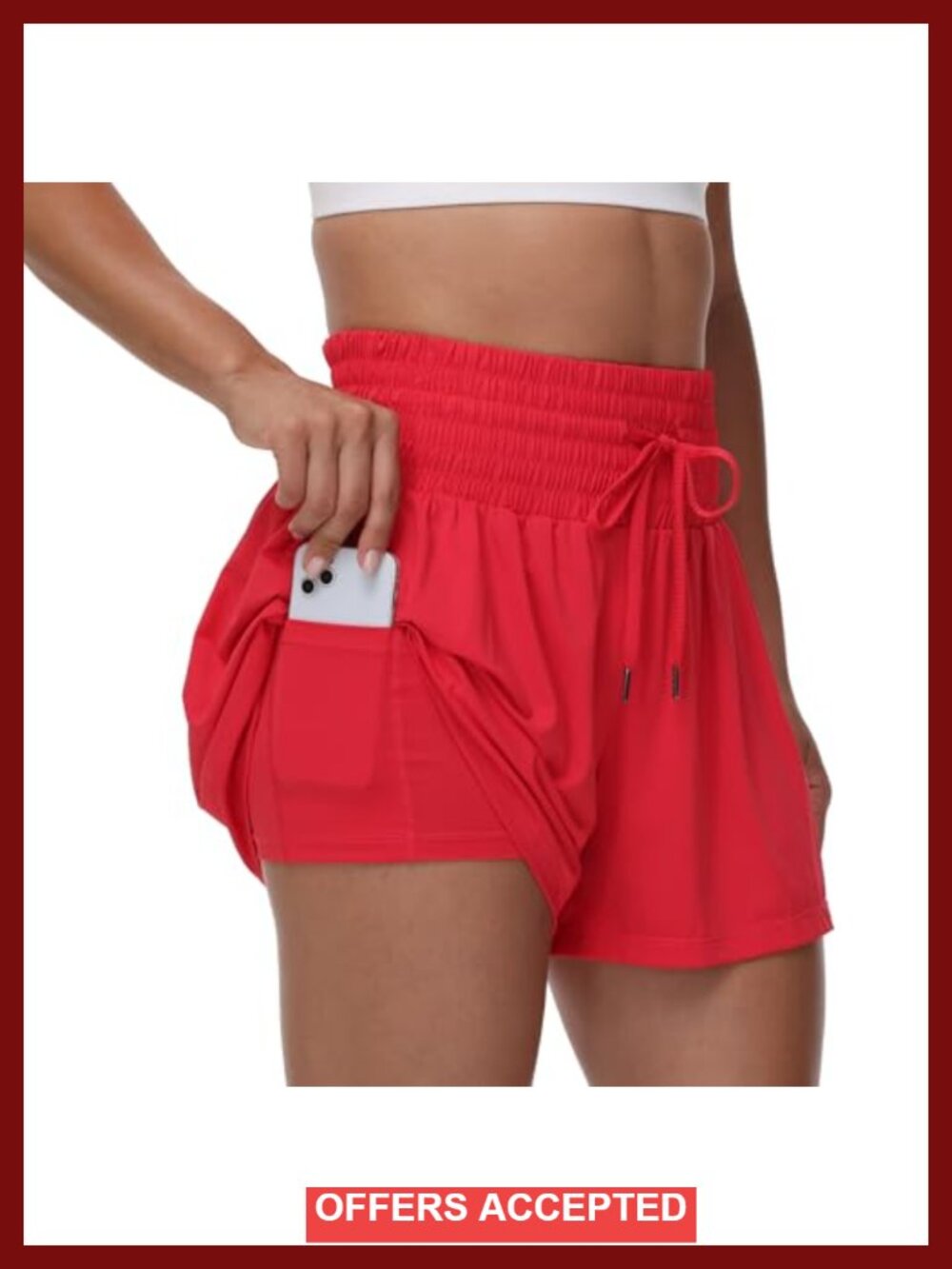 High Waist 2-in-1 Skort with Pockets, Athletic Workout Running Shorts
